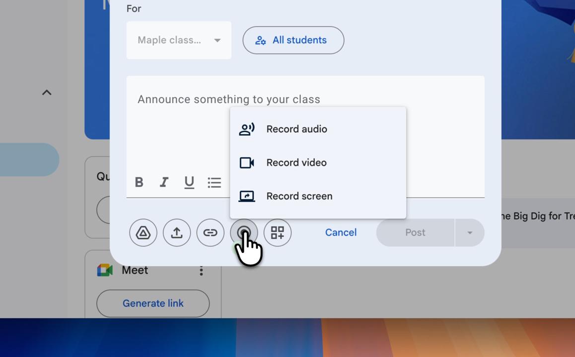 The recording menu