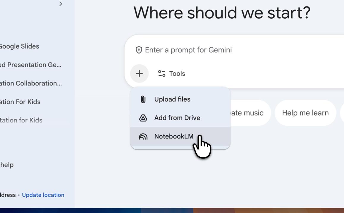 Upload menu in the Gemini app