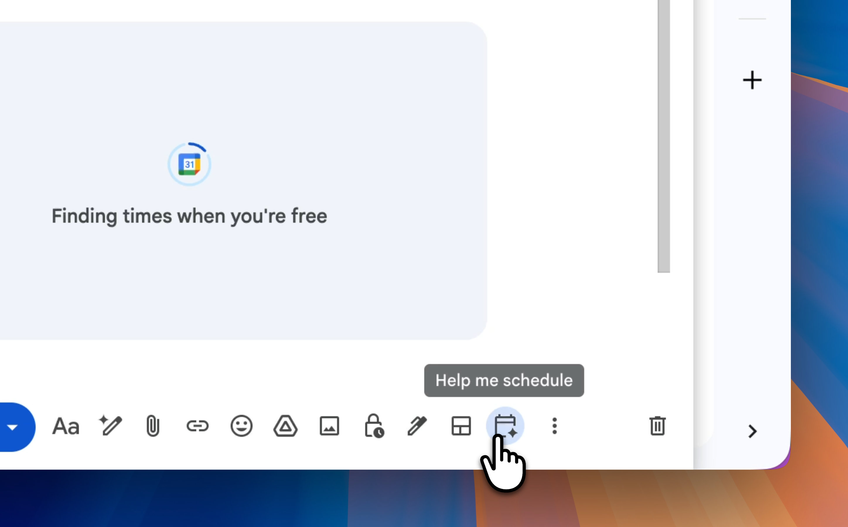 Clicking on the help me schedule button in Gmail